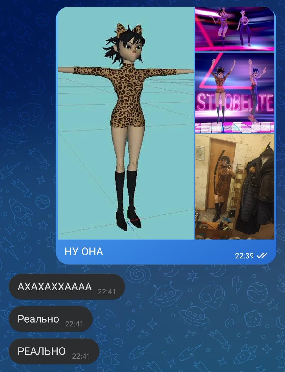 SymonVorobjov's tweet photo. Господа, самый рандомный костюм в моей жизни

Бюджет: 35 рублей потайная молния

По иронии это мой самый нелюбимый костюм у Нудл, но рандомно выпавшее на меня леопардовое платье был слишком явным знаком судьбы

Парик подрезан у Непеты (терять ему уже все равно нечего) https://t.co/LxrcKmxJlS