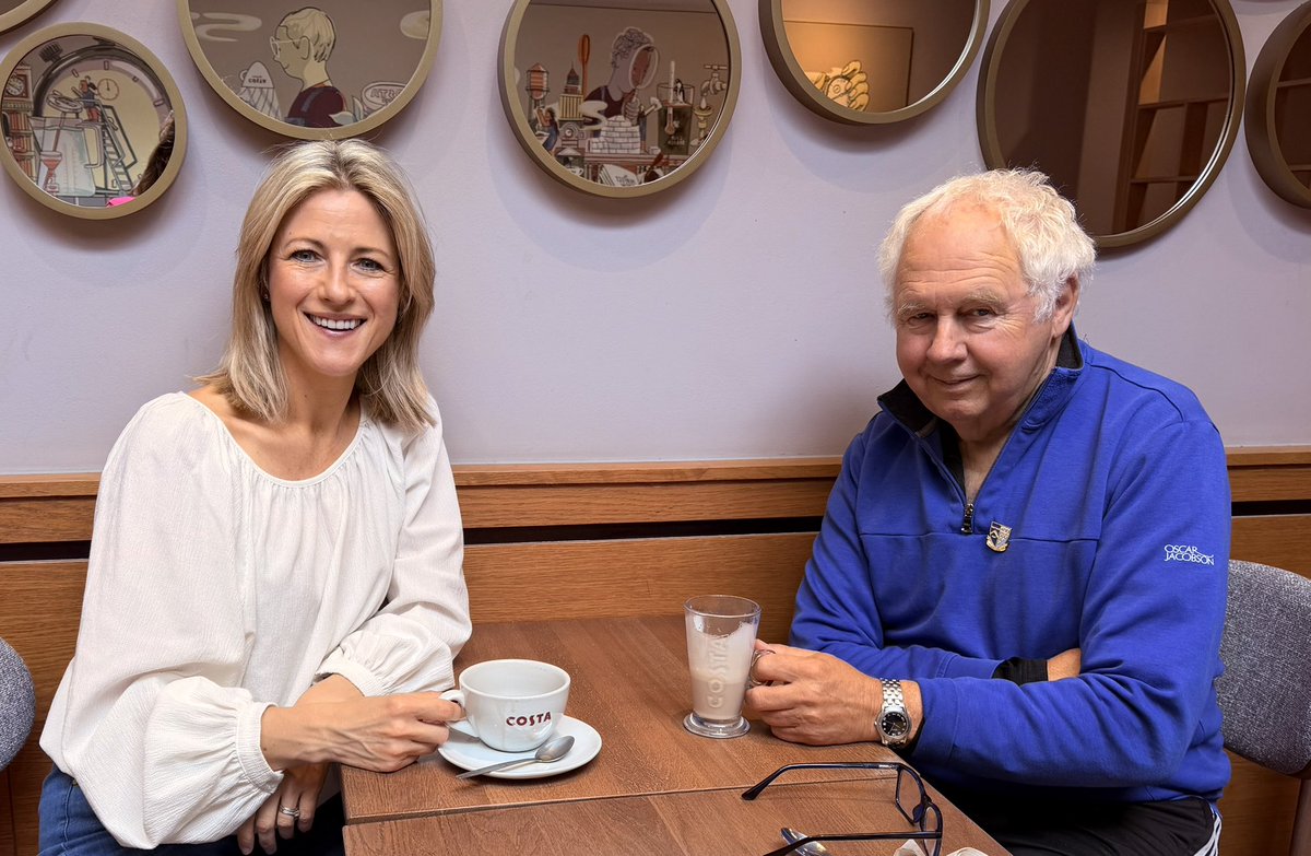 JacquiOatley's tweet photo. Coffee and a good catch-up with my fellow @FOXSports 🇺🇸 @FIFAWorldCup commentator @IanDarke before we fly out next week. ✈️ 🎙️ 

We covered prep (tech gadgets 💻 v handwritten ✍🏻 match notes 🤓), packing (he now knows all about the clothes steamer 💨 😝), hot World Cups (Ian did USA 🇺🇸 ‘94 🥵), VAR and plenty more. 

Almost finished packing - now for more prep (always) and some squeezes with the family before Monday ✈️ 🇲🇽