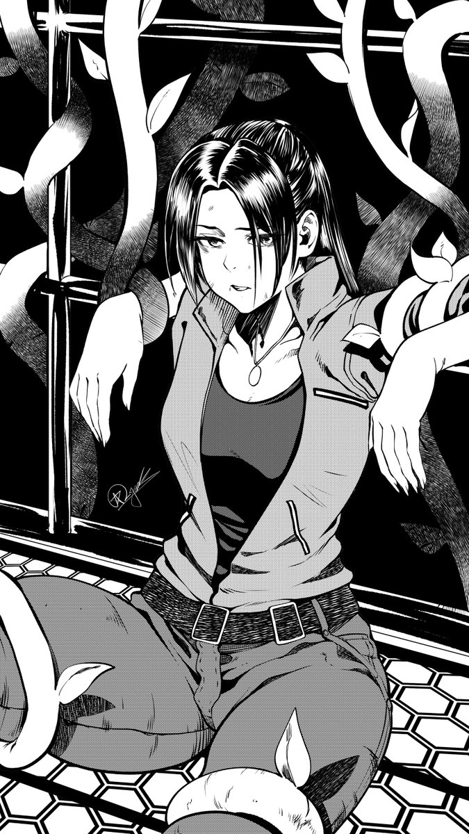 ApocalipseJack's tweet photo. Captured in the NEST. 🌿☣️ A dark "What If" scenario for Claire Redfield in the RE2 greenhouse. Loved bringing this gritty survival horror moment to life in heavy black and white!

Who is your favorite classic RE character? 👇

#ResidentEvil #ClaireRedfield #RE2 #MangaArt #Capcom https://t.co/aHDlrshcWf