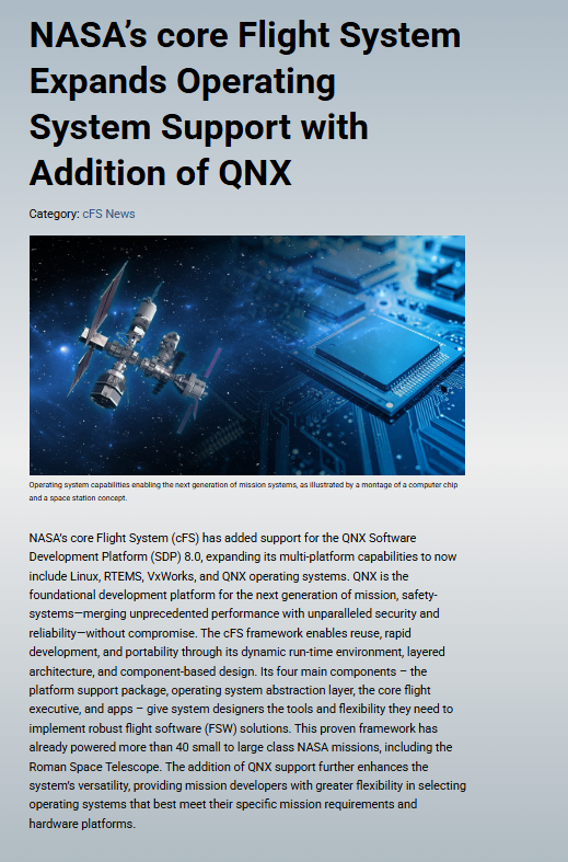 ChapoGrimey's tweet photo. The 2023 article on $SPCX using $BB QNX was about its past role in Falcon rockets. While SpaceX now runs mostly custom Linux, QNX remains trusted for real time systems.Stronger proof: In early 2026, NASA added official support for QNX SDP 8.0 to its core Flight System (cFS), used on 40+ missions. BlackBerry helped make it happen showing QNX is still a top choice for safety critical space tech. 

Honestly speaking, im just going to keep adding to my Blackberry position as I think Physical AI itself and the core mechanisms is going to shift at a rapid space and anything under $15 on $bb is a add for me.

See you monday for market openings :)