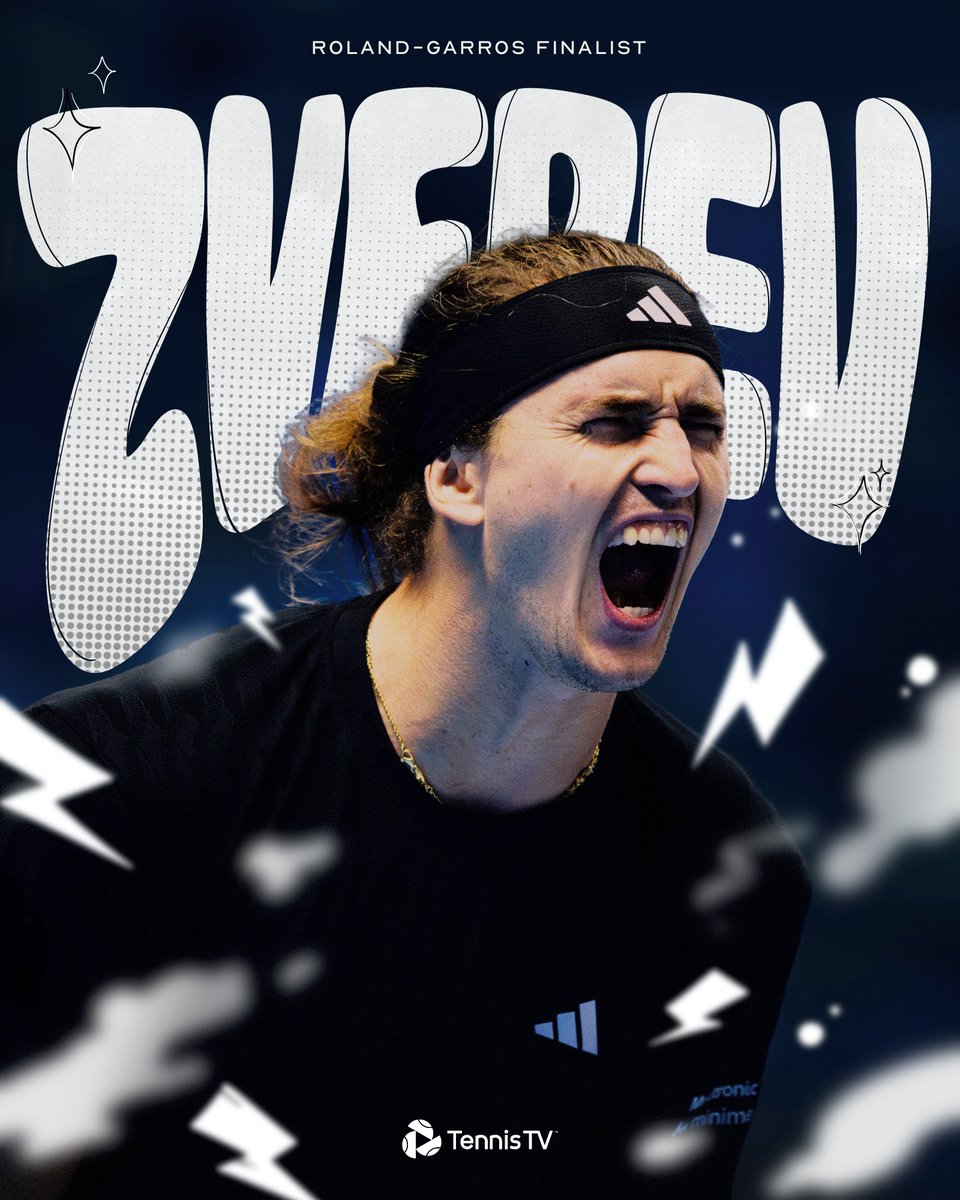 TennisTV's tweet photo. ✅ US Open 2020 
✅ Roland-Garros 2024
✅ Australian Open 2025
✅ Roland-Garros 2026 🆕

Alexander Zverev is into his FOURTH Grand Slam Final! 🔢

#RolandGarros https://t.co/h1VwNoNyci