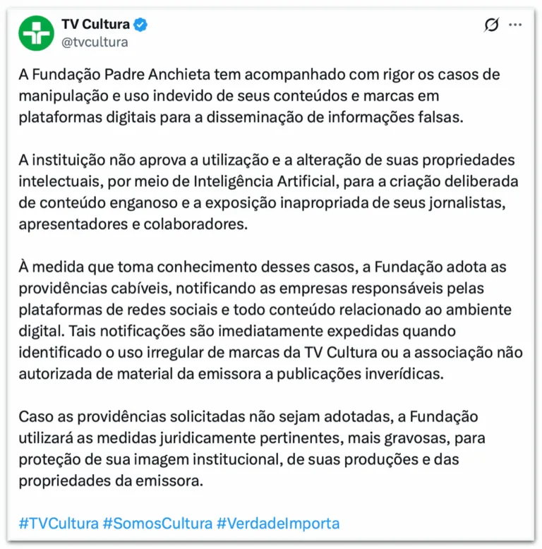 Helenasth's tweet photo. Toma cuidado, Xico, São Imagens feitas com  IA mostram “convidados” do programa “Roda Viva” se agredindo. Ao clicar  é direcionado para links maliciosos chamados de phishing, um  golpe digital que rouba informações confidenciais. Olha a nota da TV Cultura: https://t.co/MyYsYNOWG6
