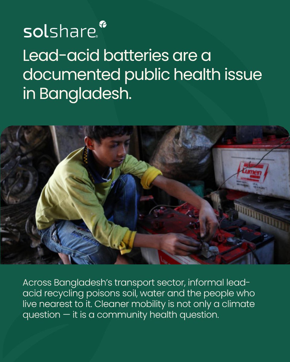MESOL_share's tweet photo. A healthy planet starts with healthy communities! This #WorldEnvironmentDaytDay, SOLshare is tackling toxic battery pollution in Bangladesh by deploying smart lithium-ion batteries—bringing cleaner air and safer mobility to people. Now for climate! #SOLshare #CleanMobility https://t.co/k7oofbaYM8