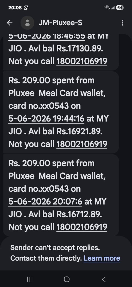 rushabhdev's tweet photo. @JioMart @JioMart_Support I paid for an order for 3 times. Every time payment got deducted from pluxee card but yet to receive order confirmation as well as delivery. Is there any problem with jiomart app?? https://t.co/IBaQMUhvO5