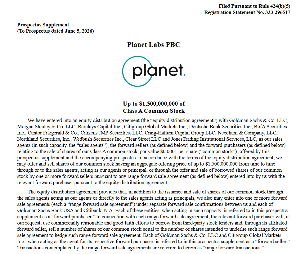 SpaceInvestor_'s tweet photo. News: $PL Enters Into Equity Distribution Agreement up to $1.5B
https://t.co/QkI46KjCKE https://t.co/9oFxBtrggJ