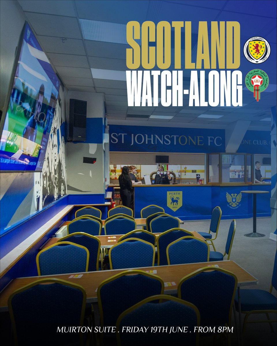 StJohnstone's tweet photo. Join us in the Muirton Suite on June 19 as Scotland face Morocco at the World Cup 🏴󠁧󠁢󠁳󠁣󠁴󠁿

• Kids football tournament
• Large screens
• Food and drinks
• Doors open 8pm (kick-off 11pm)

Cheer on Steve Clarke and the boys in a family-friendly atmosphere.

#SJFC