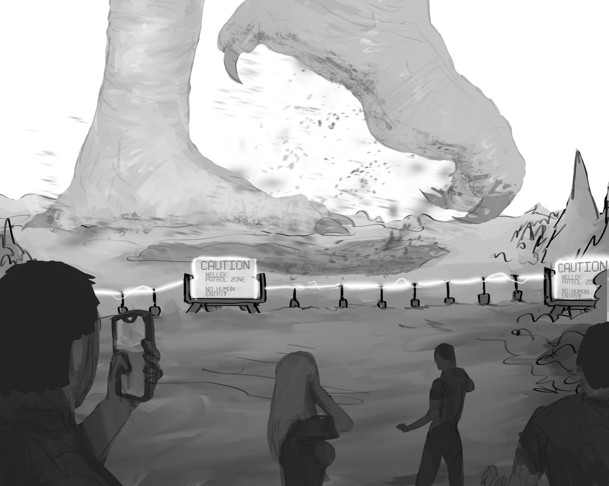 TheBurrBoi's tweet photo. One more pic of the huge birb scout for now. This time with another human POV. Those vast avians were quick to set up human-sized barriers to prevent any further accidents.  

 ... And to keep them corralled in the few remaining cities left.

Done by https://t.co/SJKNsli5aO https://t.co/Zce93sbAnC