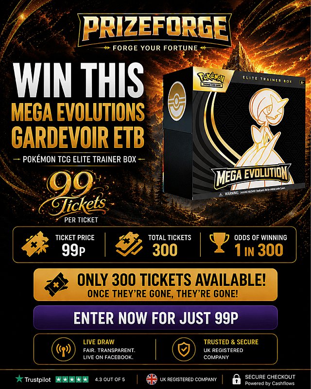 PrizeForgeUK's tweet photo. 🚨 MISSED OUT ON OUR DESTINED RIVALS RAFFLE THIS WEEK? 🚨
Don't make the same mistake twice! 👀
Make sure you're ready for NEXT WEEK'S raffle featuring the 🔥 Mega Evolutions Gardevoir Elite Trainer Box 🔥
With Pokémon hype at an all-time high, this is one you won't want to miss! 🎟️
Follow us, turn on notifications, and keep an eye on our upcoming drops! 👇
#PokemonTCG #PokemonCards #MegaEvolution #MegaEvolutions #Gardevoir #EliteTrainerBox #ETB #PokemonCommunity #PokemonCollector #TradingCards #TCG #PokeInvesting #PokemonUK #PokemonGiveaway #Raffle #Competition #PrizeForge #PokemonFans #CollectPokemon #PokemonOpening #DestinedRivals #Charizard #Pikachu #PokemonDeals #PokemonDrops #CardCollector #TCGCommunity #WinPokemon #UKPokemon #FollowUs
🎟️ Your next chance to win is just around the corner. Don't miss it! 👀🔥
