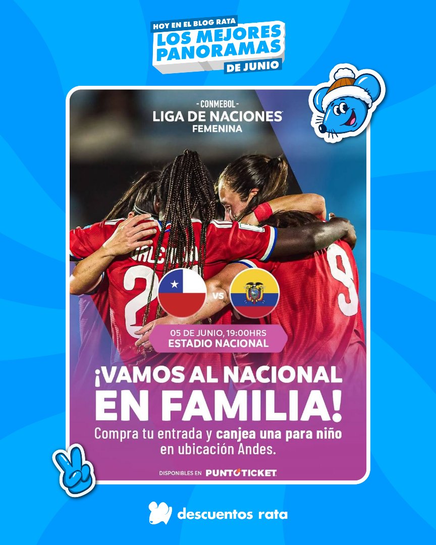 DescuentosRata's tweet photo. #BlogRata ¡No nos olvidamos de los panoramas de Junio! 🤩

Y los empezamos hoy con el partido de la Selección femenina de fútbol ⚽️ 

Revisa todos aquí 🔗 https://t.co/Ni7qCJ4bJN

¿Qué panoramas agregarías al blog? 👀

#chile #panoramas https://t.co/xUche42lg4