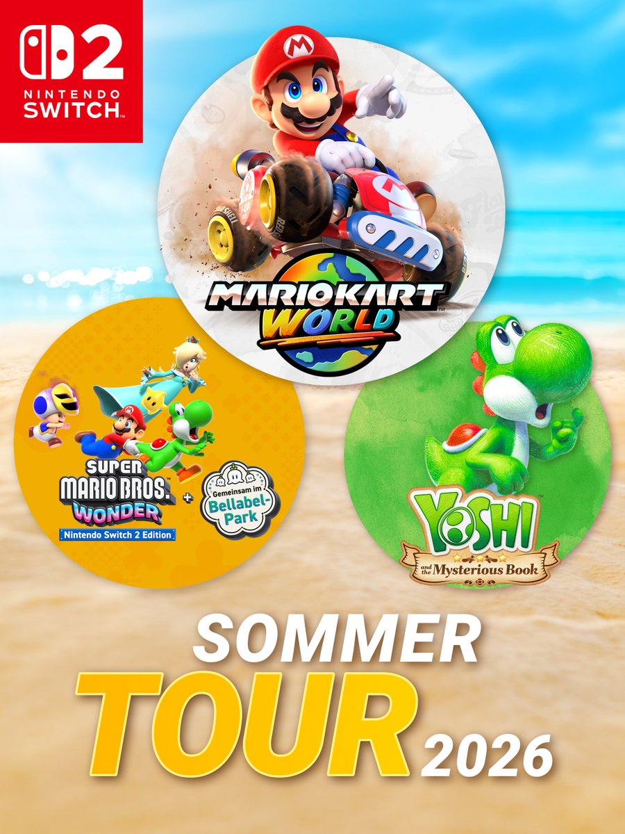 NintendoDE's tweet photo. Sommer, Sonne, Nintendo!☀️

Die Nintendo-Sommertour 2026 bringt jede Menge Spielspaß nach Deutschland. Ob spannende Abenteuer, rasante Rennen oder Party-Action, hier ist für alle etwas dabei.

Mehr Infos und alle Tourstopps gibt's hier: https://t.co/v9RB7UHLbS https://t.co/PZ6VN0Tn2A