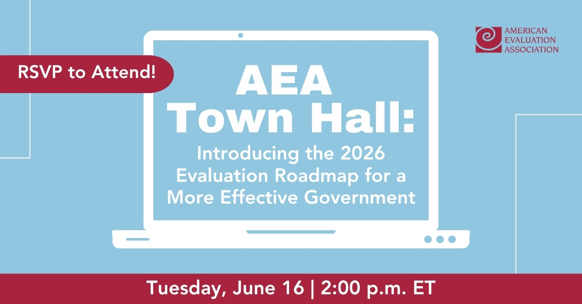 aeaweb's tweet photo. Join AEA's Evaluation Policy Task Force for a Town Hall introducing the newly updated 2026 Evaluation Roadmap for a More Effective Government.

🗓️ June 16 | 2 p.m. ET
🎤 Kathryn Newcomer and Nate Varnell

Register: https://t.co/w3v1tBUxJn https://t.co/vgNb0R5ftf