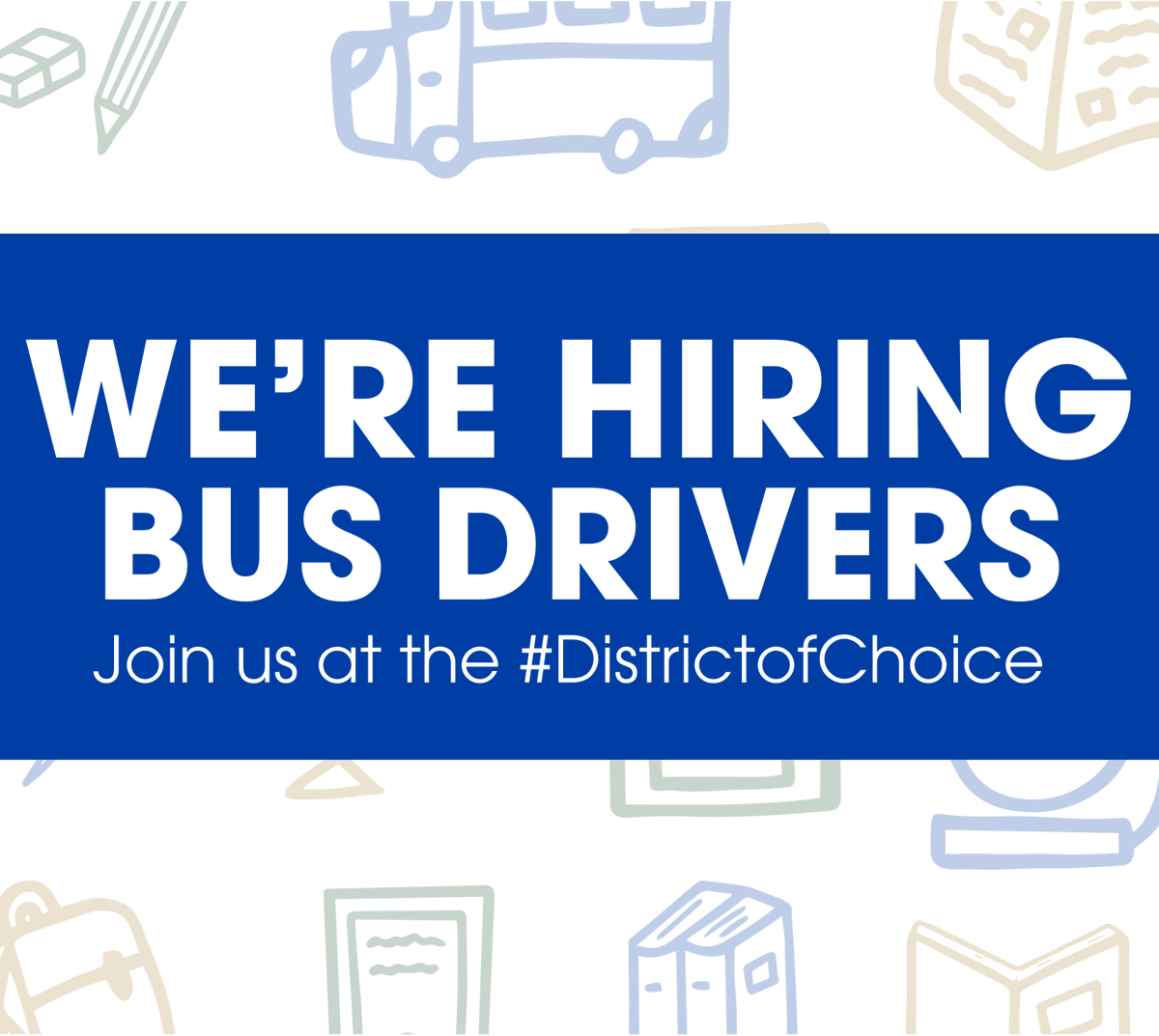WFPSchools's tweet photo. We are hiring at the #DistrictofChoice! We're looking for Bus Drivers and Bus Paraprofessionals! 

Learn more: https://t.co/rTFajnkBYN https://t.co/fXVxhGpj2H
