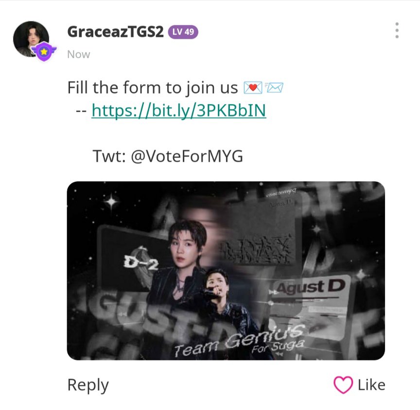G_raceaz's tweet photo. 𖦹 ࣪˖┊𝗧𝗘𝗔𝗠 𝗚𝗘𝗡𝗜𝗨𝗦 𝗣𝗢𝗦𝗧┊˖ ࣪𖦹

⏰ [ 00:00 ] — IDOLCHAMP

🌷 Team’s post of today, like the post and their replies! If your comment get 30 likes, you’ll get 20. 💙

┈┈┈┈┈ ✧ ⁦@VoteForMYG⁩ ✧

 ✨ Join our team: https://t.co/YvRyvfAp8A ⁩ https://t.co/NJqu3Fnf9v