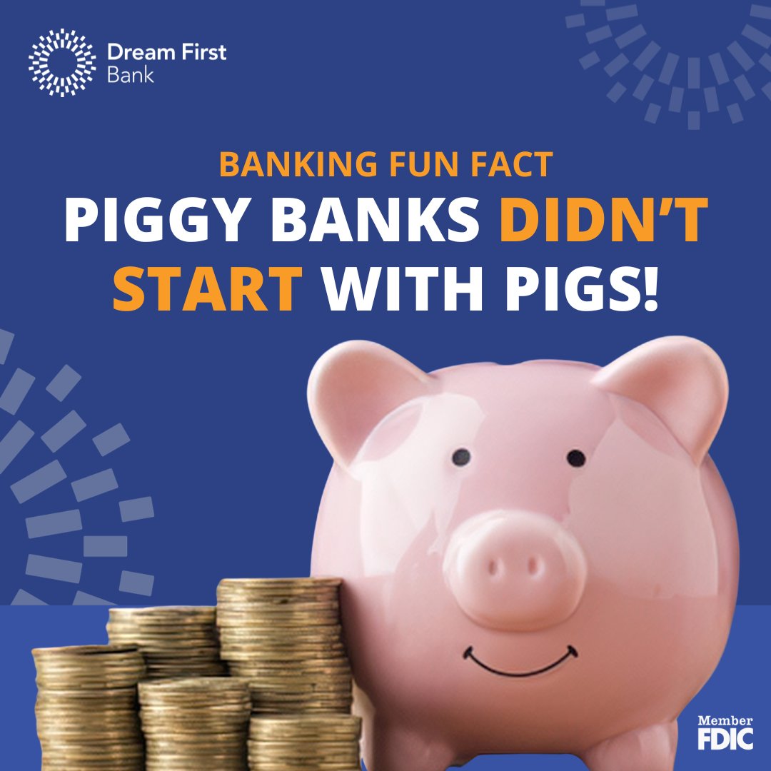 DreamFirstBank's tweet photo. Here’s a fun one for your day… Piggy banks weren’t originally shaped like pigs. They were made from “pygg,” a type of clay used in medieval Europe to create money jars. Over time, the name stuck, and the pig shape followed. 🐷 #BankingFunFact #DidYouKnow #DreamFirstBank https://t.co/KpuIZZ3rYE