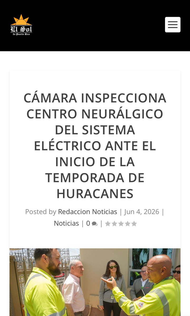 RepVictorPares's tweet photo. Compartimos parte de la cobertura de medios sobre nuestra inspección a las facilidades del Centro de Control de Transmisión de Monacillos de @lumaenergypr para corroborar que se cuente con las capacidades para enfrentar el impacto de un fenómeno atmosférico. @CamaraconPR https://t.co/CN5cn5epvw