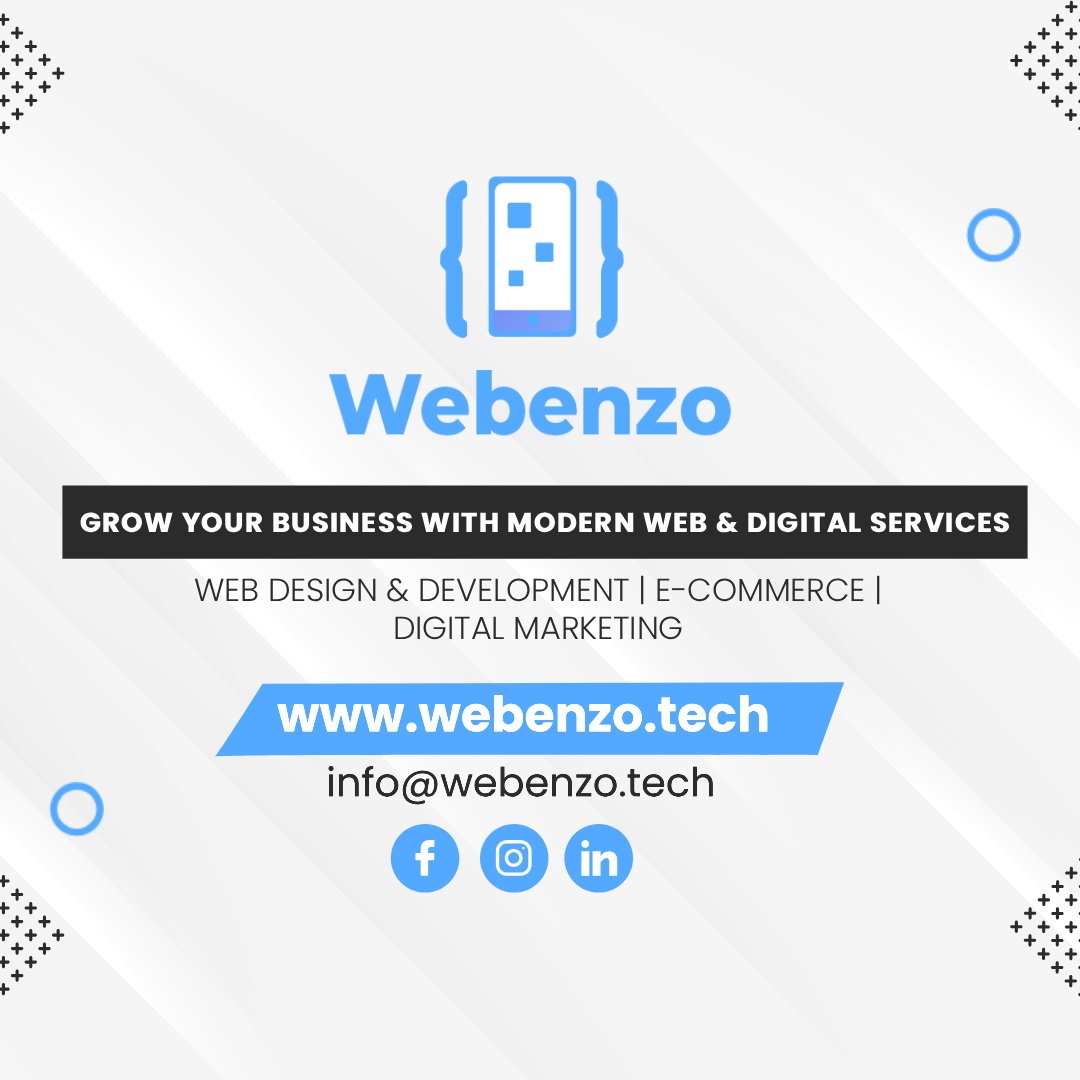 webenzotech's tweet photo. 🚀 Take your business to the next level with Webenzo!

We help businesses establish a strong online presence through:

✅ Web Design &amp; Development
✅ E-Commerce Solutions
✅ Digital Marketing Services

 #WebDesign #WebDevelopment #DigitalMarketing #Ecommerce #BusinessGrowth https://t.co/Xn0FjOGgoS