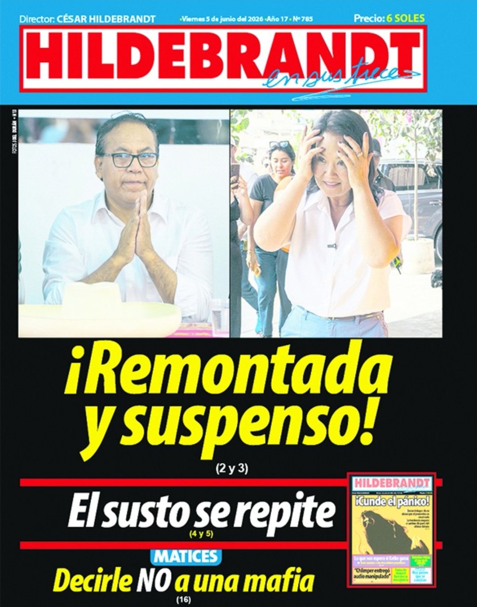ensustrece's tweet photo. En #Hildebrandt @ensustrece: CUESTA ARRIBA por @brunoamoretti_. Sobreviviendo a la unánime campaña de los medios, el candidato de Juntos por el Perú apretó el paso en las últimas horas". El reportaje en https://t.co/ofhuiX1sZu. https://t.co/rSxVw58xPE