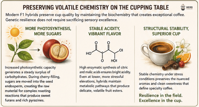 Nerd_Roaster's tweet photo. Genetic engineering of resilient coffee crops faces a threat from structural lack of genetic diversity. Traditional line breeding fails to combine robust disease immunity with elite cup quality, forcing agronomists to turn to F1 hybrid engineering to secure supply chains. (1/3)🧵 https://t.co/xiLbbUtpBv
