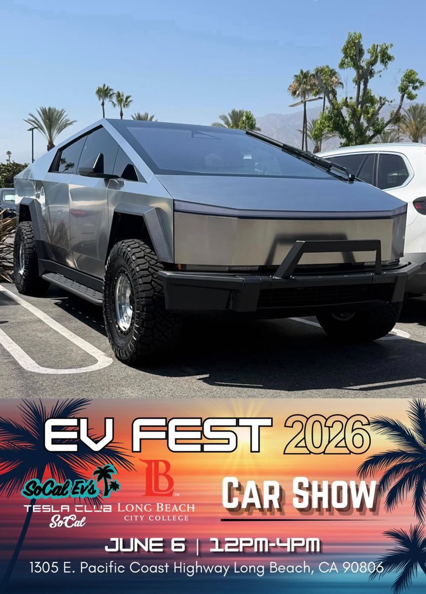 TeslaClubSoCal's tweet photo. EV FEST CONFIRMED: @juztchad
Celebrating 8 Years of Electrified EVents!
EV Fest Fundraiser for @LBCityCollege Auto Tech Program.
Have an EV and planning to attend?
Register before we fill up! #EVfest https://t.co/t7Dz8IE6ns
