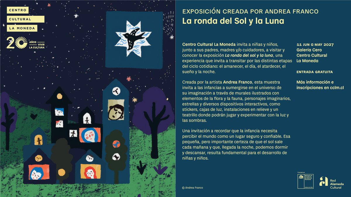 CCPLM's tweet photo. #VivirLaCultura | 🌞🌙Una nueva muestra llega a la Galería Cero “La ronda del Sol y la Luna” es una exposición inmersiva, creada por la artista Andrea Franco invitándonos a recorrer las distintas etapas del ciclo cotidiano: el amanecer, el día, el atardecer, el sueño y la noche. https://t.co/Xakl9QVSj4