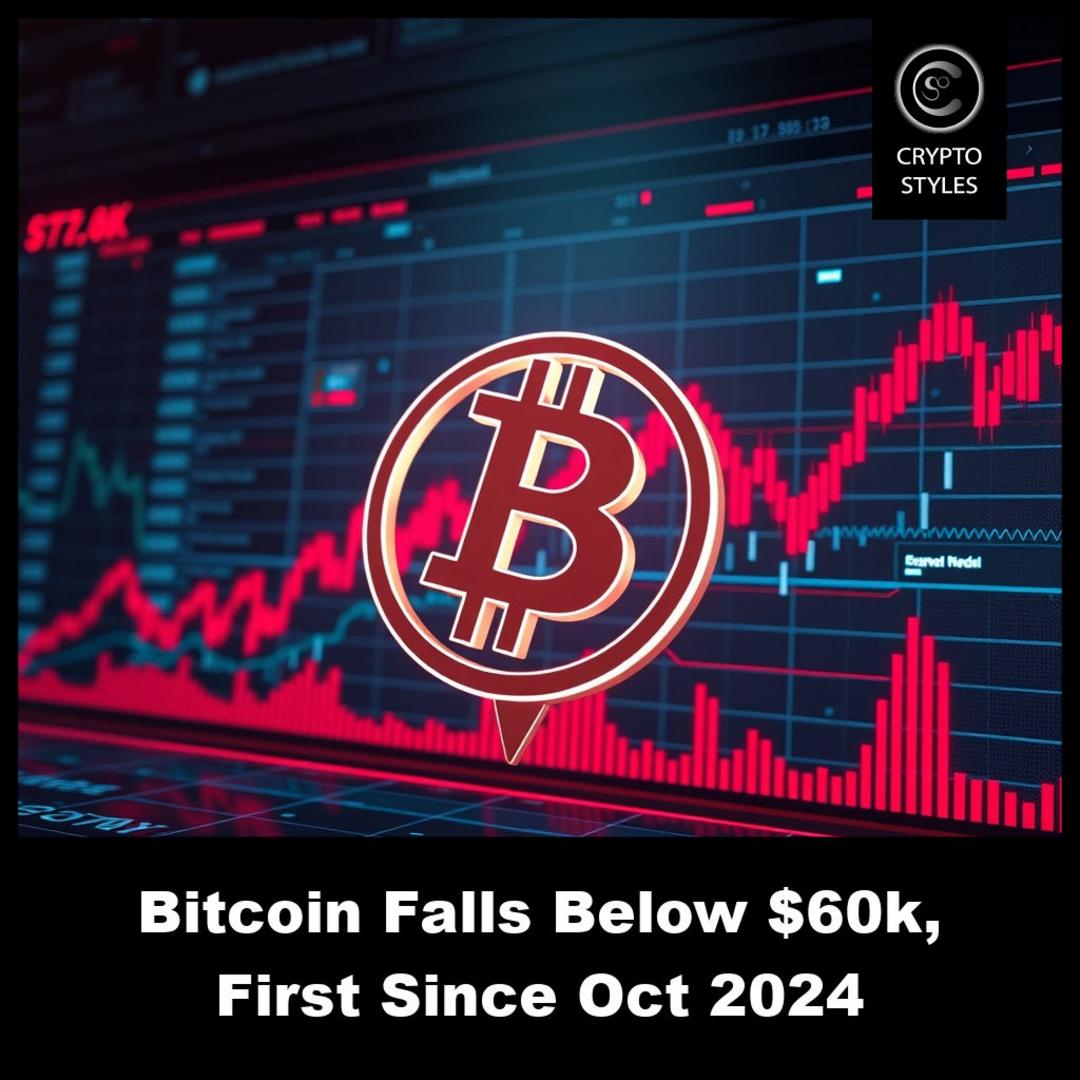 cryptostyles_on's tweet photo. Bitcoin drops below $60k—since Oct 2024! https://t.co/BK9VszV9JN price 📉 #Bitcoin #Crypto #Markets What’s next for BTC? https://t.co/WjmIhg6EIH