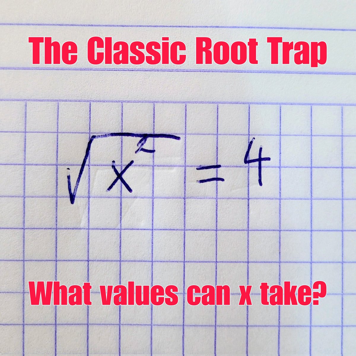PossartP's tweet photo. Time for a quick reality check! 🧠 Don't let this classic root trap fool you. What values can x actually take? Drop your answers below! 👇 Let's see who remembers the golden rule of algebra! 🤫
​
#MathChallenge #AlgebraBasics #AdultLearner #StudyGram #BrainWorkout https://t.co/2yrQ99mfBu