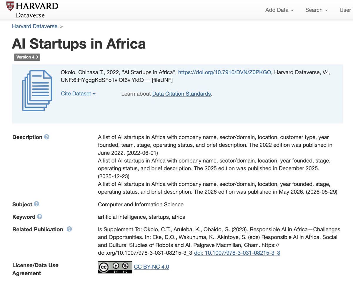ChinasaTOkolo's tweet photo. The AI Startups in Africa dataset has been accepted to the Deep Learning Indaba 2026 Dataset Showcase! @DeepIndaba  

This is the first conference the dataset will be formally presented at, and I anticipate great conversations. 

https://t.co/oL4CpUP1MT https://t.co/vpjFfMRmjJ