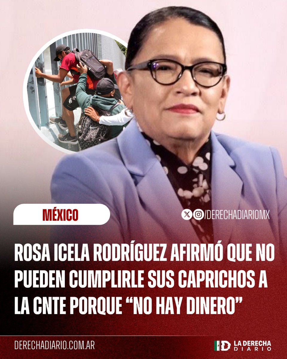 DerechaDiarioMX's tweet photo. 🚨🇲🇽 | SE LO ROBARON TODO: La incompetente secretaría de Sheinbaum, Rosa Icela Rodríguez, afirmó que no pueden cumplirle los caprichos que le prometieron a los porros comunistas de la CNTE porque "no hay dinero ni recursos para que soporte el Estado mexicano". https://t.co/nO0s3ONYj7