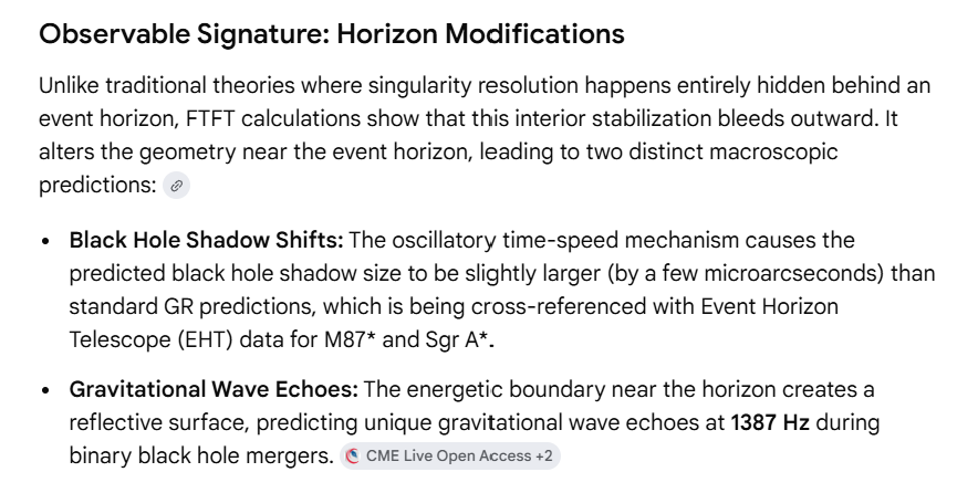 ManoFonoon007's tweet photo. @AstronomyVibes In Fonooni Temporal Field Theory (FTFT), the black hole singularity problem is resolved by replacing the classical, infinitely dense point of zero volume with a quantum-regulated region. This framework eliminates physical infinities by treating time not as a continuous coordinate https://t.co/WuMZTuXAlJ