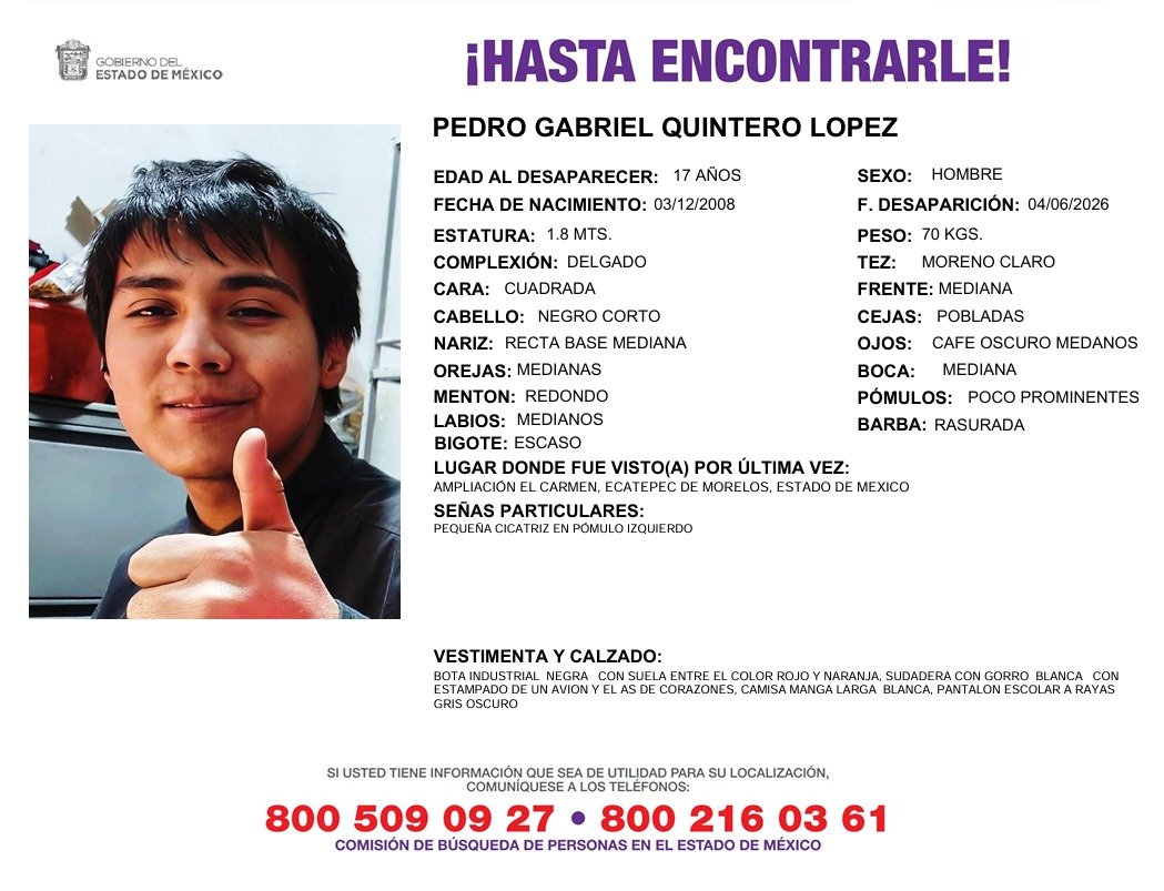 COBUPEM's tweet photo. Solicitamos de tu apoyo en difusión para dar pronta localización a Pedro Gabriel Quintero López, comunícate a los teléfonos al pie del boletín. #TodosEnLaBúsqueda https://t.co/gIt3f3xIsp