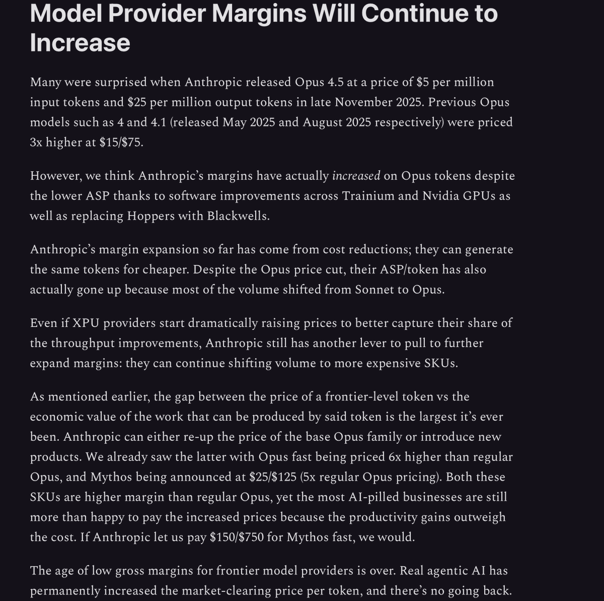 Ronangmi's tweet photo. @Shaughnessy119 agree on potential for OS model adoption to eat at mrkt share via: broader recognition many tasks dont require frontier pref + enterprise cost crunch

but in current form - and particularly for agents tasks (higher input:output ratios) - are margins not improving? https://t.co/YJFpQZvKfM