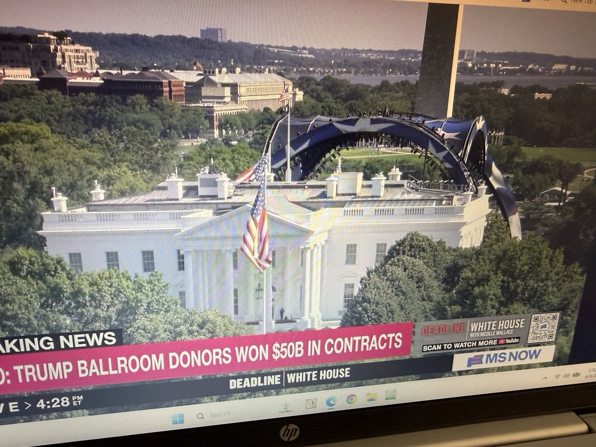 msaltzman65's tweet photo. @HouseGOP 
This is totally disgraceful what this president has done to our WH. First tearing down the Eastwing without our permission &amp; now putting up this horrible whatever it is for a fight on what was the WH rose garden which was paved over! Shame on Congress! https://t.co/r10vMIFFJT