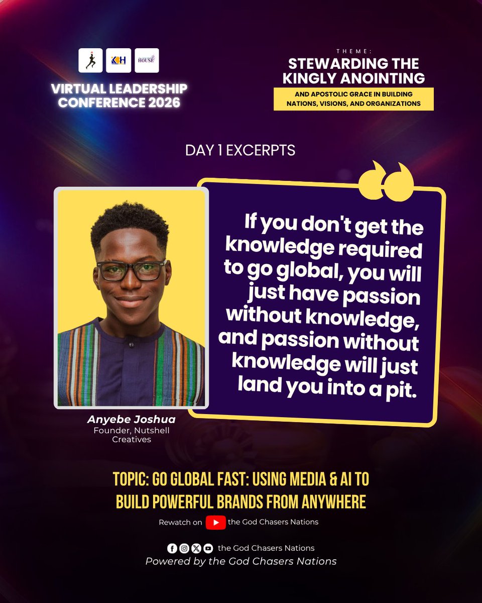 tGC_Nations's tweet photo. One of the powerful insights from our Virtual Leadership Conference.

Swipe through the quotes, reflect on the insights, and let us know your biggest takeaway.

#VLC26 
#GoGlobalFast 
#MediaAndAI 
#theGodChasersNations https://t.co/mUwL5OIZ5q