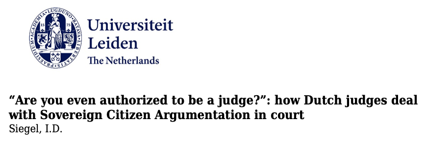 DNetolitzky's tweet photo. There are few formal reports of social and procedural conduct of court hearings with pseudolaw adherents. I have seen many first-hand, but never documented those.

And I've certainly not witnessed a judge singing along with a pseudolaw adherent.

That makes the recent academic article by I. D. Siegel of pseudolaw court proceedings in the Netherlands interesting. While the sample set is fairly small (6 proceedings), the author dissected out different judicial/litigant interaction patterns, and their functional aspects. There are some interesting points.

One is that pseudolaw arguments basically had no effect on court proceedings. That might surprise non-court personnel, but I expected that. Pseudolaw claims, usually intended to control or end proceedings, just are irrelevant to the court’s authority, so those were bypassed. Courts in most jurisdictions have an expectation of “procedural fairness”, which basically means you have to listen to the litigation participants and let them say their piece. There is no reason to respond to an argument on the spot, and judges in the Netherlands usually did not.

One dramatic proceeding was a criminal proceeding where a mother abducted her children, and arrived with an entourage and advanced “anti-institutional worldviews”. She ran the usual Strawman Theory motifs on nomenclature and such, and when the mother used unusual language that was narrowed and bypassed. Basically, the mother was allowed to stake out her political/social perspective, but not direct the flow of the proceeding.

Another litigant was primarily oriented on satanic ritual abuse theories, but then added pseudolaw motifs. While the defendant, again with an entourage, was aggressive and disruptive, the judge elected to manage rather than escalate interactions, culminating in this exchange:

... She finished her plea by demanding due process, threatening with an appeal for recusal of the judge. She then requested to play a Michael Jackson song into the microphone, making the song audible for the audience. The judge allowed this, even sang along with parts of the song, while giving assuring looks to the municipality. The audience sang along, and some cried. The end of the song was met with applause.

The pseudolaw litigant did not insist the judge recuse themself because: “We sense a form of humanity.”

I’ve watched a lot of court interactions in Canada between problematic litigants and court personnel. Every judge has their own approaches. This article illustrates that. The end objective of any judge is to complete and conclude their court proceedings in a permanent manner – to end the process and avoid re-litigation. Preferred strategies with that objective are quite different from what one sees on television and in movies.

Siegel’s report is useful to illustrate that. And it’s just interesting to see how the fake pseudolaw “common law” gets applied in a completely foreign civil law jurisdiction. Nice summary of goings on in that jurisdiction too.

Definitely worth a read, particularly as pseudolaw is comparatively new in the Netherlands, but has developed a substantial following.

Full article is here: https://t.co/SWkDSPlRsR