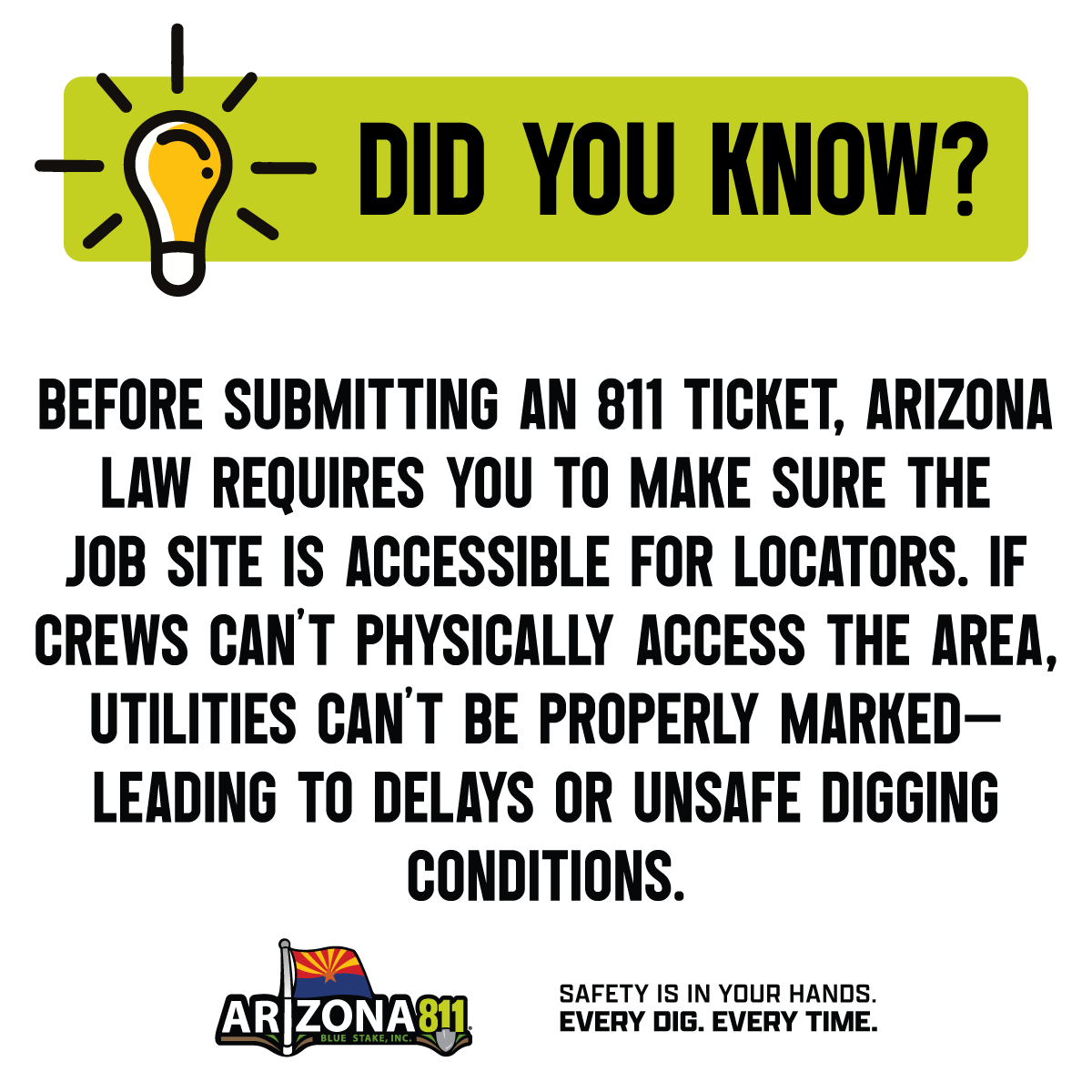 Arizona811's tweet photo. 📢 Factoid Friday:📢 Know what's below. Call or click https://t.co/c3ODV46tYP Before you dig!

@Arizona811, #call811, #safetyisinyourhands, #everydigeverytime, #callbeforeyoudig,
#dig, #digging, #safedigging, #excavating, #excavation, #safety https://t.co/SdKLm7bBhY