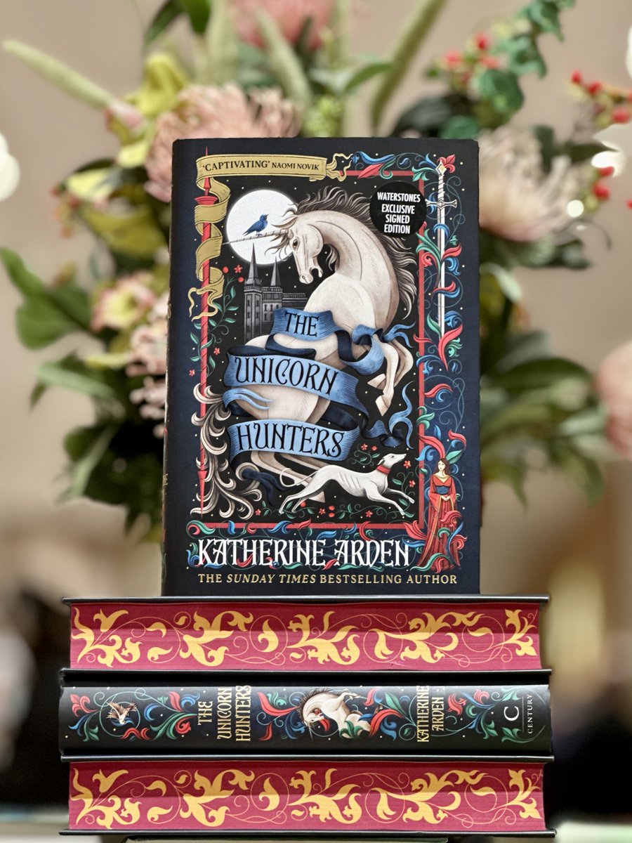 Waterstones's tweet photo. From Katherine Arden, bestselling author of The Warm Hands of Ghosts comes a sublime historical fantasy, The Unicorn Hunters. Our SIGNED edition comes with a gorgeous sprayed edge and foiled board design: https://t.co/d1A1eg3ERm https://t.co/l5eK89Nlki