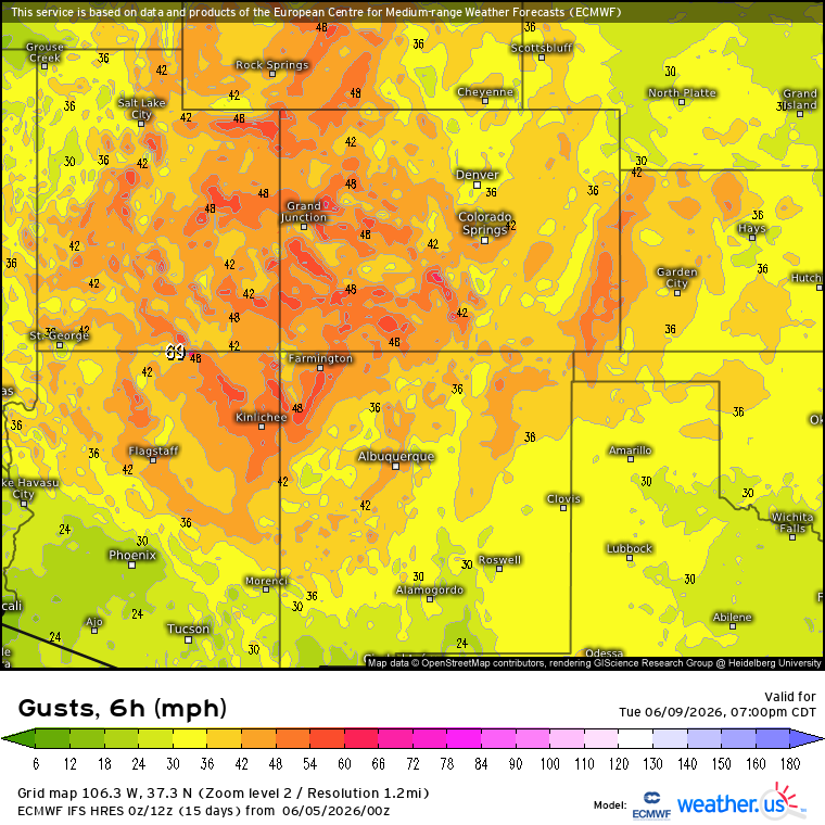 mn_storm's tweet photo. Models are showing potential for a major fire weather event for the SW next Tuesday. They are showing widespread 25-30 mph winds with RH in the single digits. Fuels will be dried out by multiple preceding days of hot, dry and windy conditions. #azwx #utwx #cowx #nmwx https://t.co/IL1QEy2nIA