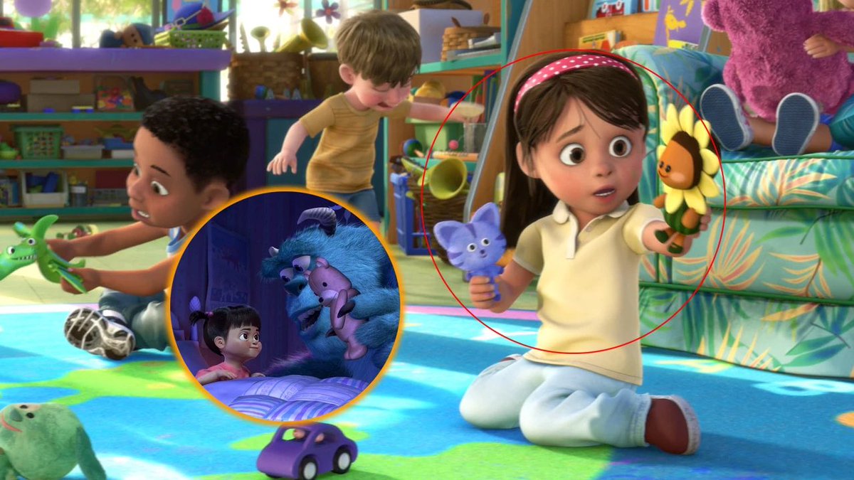 AtomicFox64's tweet photo. I swear whenever hardcore Pixar fans see a dark haired girl wearing pink, holding a blue cat toy or there’s a Sully cameo in Brave associated with an old woman, they’re like “Oh my god it’s an older Boo” https://t.co/QWN2IaFsGk