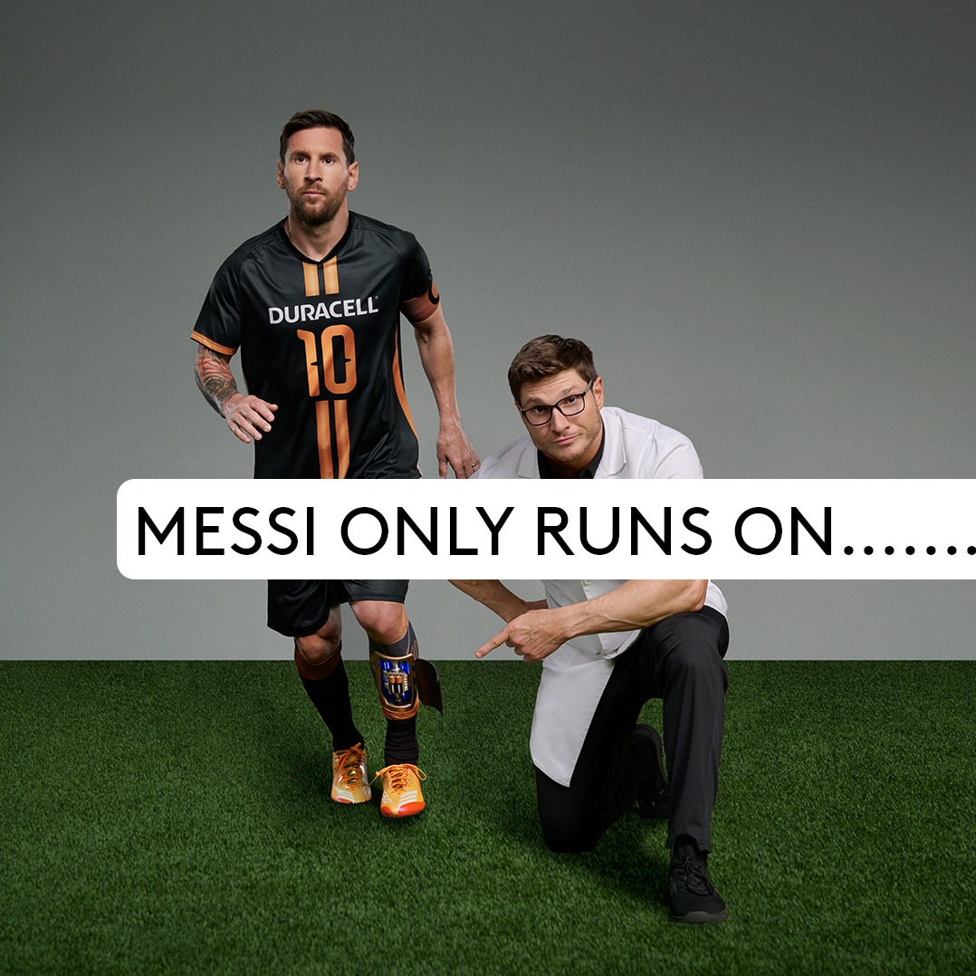 Duracell's tweet photo. There’s only one battery brand that Messi trusts, because it’s the only one built different with Power Boost Ingredients.