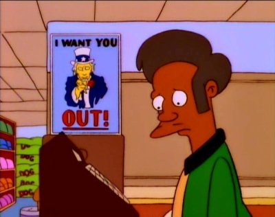 TotalSteveO's tweet photo. The Simpsons episode 'Much Apu About Nothing' 

Sums up what's happening in the UK right now https://t.co/65bwbQ1qfi