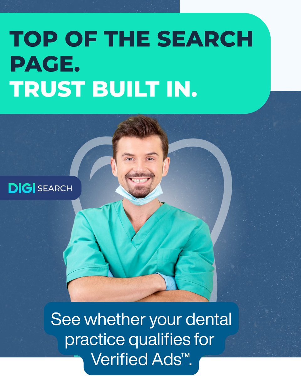 digisearchinc's tweet photo. The most valuable placement in dental search isn't a standard ad. It's Verified Ads™. https://t.co/qHngVU66Fo #DentalMarketing #VerifiedAds https://t.co/BQMJjhePum