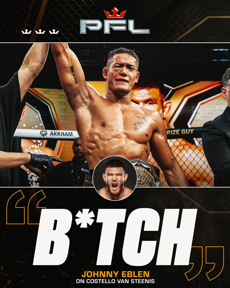 PFLMMA's tweet photo. . @JohnnyEblen has some words for the PFL Middleweight World Champion @_VanSteenis and @kingimpa ahead of July 18th 🗣️

Two of the top Middleweights in Johnny Eblen and Impa Kasanganay meet again inside the PFL cage as the interim PFL Middleweight World Title will be on the line on Saturday, July 18th

#PFLAustin | Saturday, July 18th | 📺ESPN 2 | 🎟️ https://t.co/4rrzhm9dTa
