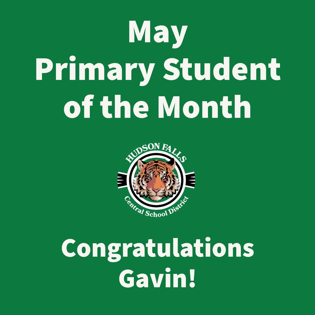 HudsonFallsCSD's tweet photo. Check out our May Primary Student of the Month, Gavin. Gavin is a first grader in Mrs. Girard's  class. Congrats Gavin! 

🎬https://t.co/zaZsuHylBj

#HFTigerPride https://t.co/B73HioCO7d