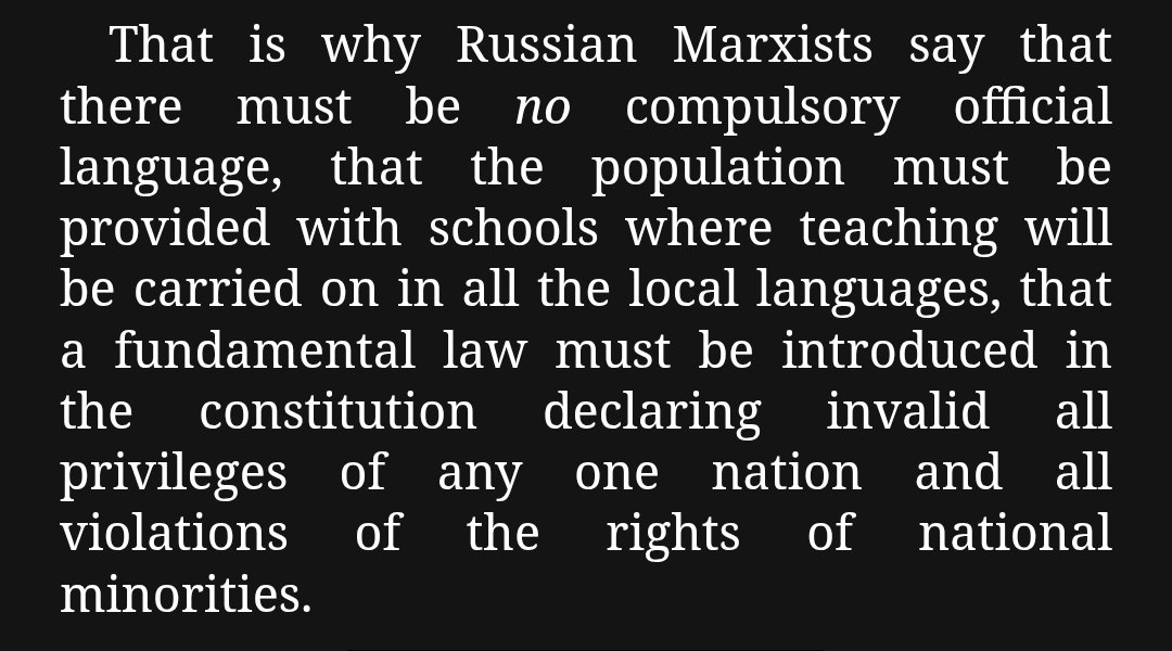 piebyfour's tweet photo. Lenin strongly opposed the Russian chauvinism and the imperialist imposition of Russian culture, language, and dominance over non-Russian nationalities. 
He famously declared a "war to death on Great Russian chauvinism." https://t.co/vOj8lAnimp