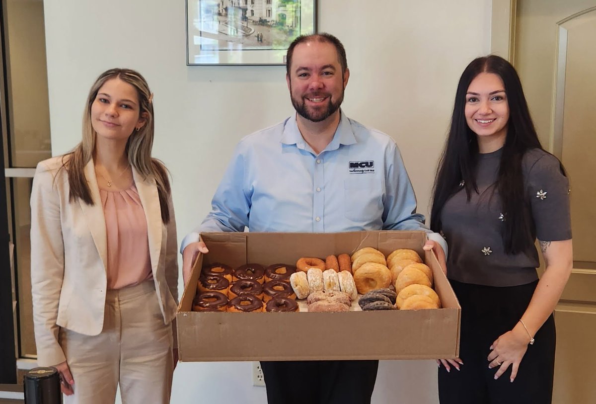 millburycu's tweet photo. Happy National Donut Day! MCU employees and members are indulging in a sweet treat on us! What’s your favorite donut? #NationalDoughnutDay #SweetTreats https://t.co/YV8CdUbDqR