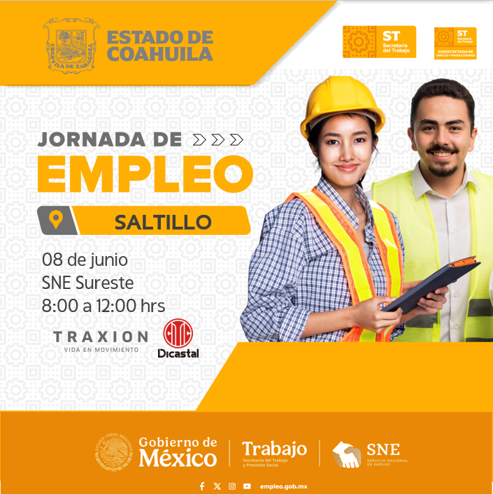 SNECoahSureste's tweet photo. Únete a nuestra #JornadaDeEmpleo #Saltillo

✅ Empresas: DICASTAL, TRAXION

📆 08 de junio
⏰ 08:00 a 12:00 hrs 
📍 Servicio de Empleo #Saltillo
Victoria N° 608 (planta baja), Zona Centro.

Te esperamos. 🙌

#Coahuila https://t.co/VJOHaId3ha