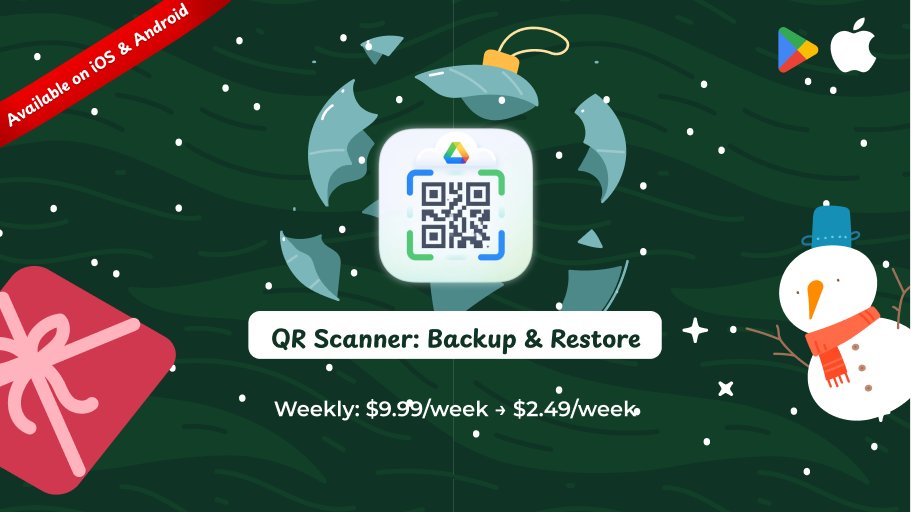 indieappsanta's tweet photo. 🤖🍎Weekly: $9.99/week → $2.49/week 🍎🤖

You scan a QR code for a ticket.

A few days later you need it again.

And suddenly you're digging through screenshots, emails, downloads, and random folders wondering where it disappeared to.

Most QR scanner apps help you scan.

This one helps you keep what you scanned.

QR Scanner: Backup & Restore is a fast QR and barcode scanner that not only scans codes instantly, but also backs up your scan history so you never lose important QR codes again.

Whether it's event tickets, Wi-Fi credentials, product information, contact details, or important links, everything stays organized and easy to access.

A few features that make it stand out:
• Lightning-fast QR code and barcode scanning
• Scan links, contacts, Wi-Fi networks, products, and more
• Secure Backup & Restore for your entire scan history
• Transfer scan history when switching devices
• Automatic history tracking for all scanned codes
• Scan directly from your camera or gallery images
• Clean and simple interface without unnecessary clutter
• Private and secure storage designed to keep your data protected

The Backup & Restore feature is the real game changer.

Because the QR code you scanned last week always seems to become important the moment you can't find it.

Perfect for students, professionals, travelers, and honestly anyone who scans QR codes more than once in a while.

This one solves a problem most QR scanner apps completely ignore.

Worth checking out before your next important QR code disappears into the void.

Download QR Scanner: Backup & Restore now 👉
iOS: https://t.co/fy1qGBfcKS
Android: https://t.co/zw3O9qj7pi

Get the Indie App Santa App & Stay up to date for more deals
iOS: https://t.co/MWoyvUKtk7
Android: https://t.co/i7lpM3rf0r
Website: https://t.co/MRaC0L9HW0
Web App: https://t.co/8De5fdYZ5g

#QRScanner #BarcodeScanner #ProductivityApp #QRCode #AndroidApps #TechTools #MobileApps #DigitalLife