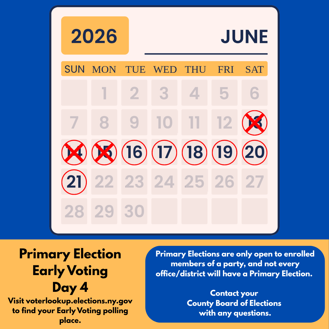 NYSBOE's tweet photo. Never voted during Early Voting before? No problem! It’s easy, and today is day four! Contact your local County Board of Elections with any questions about locations and hours. https://t.co/OS88VcEtqS