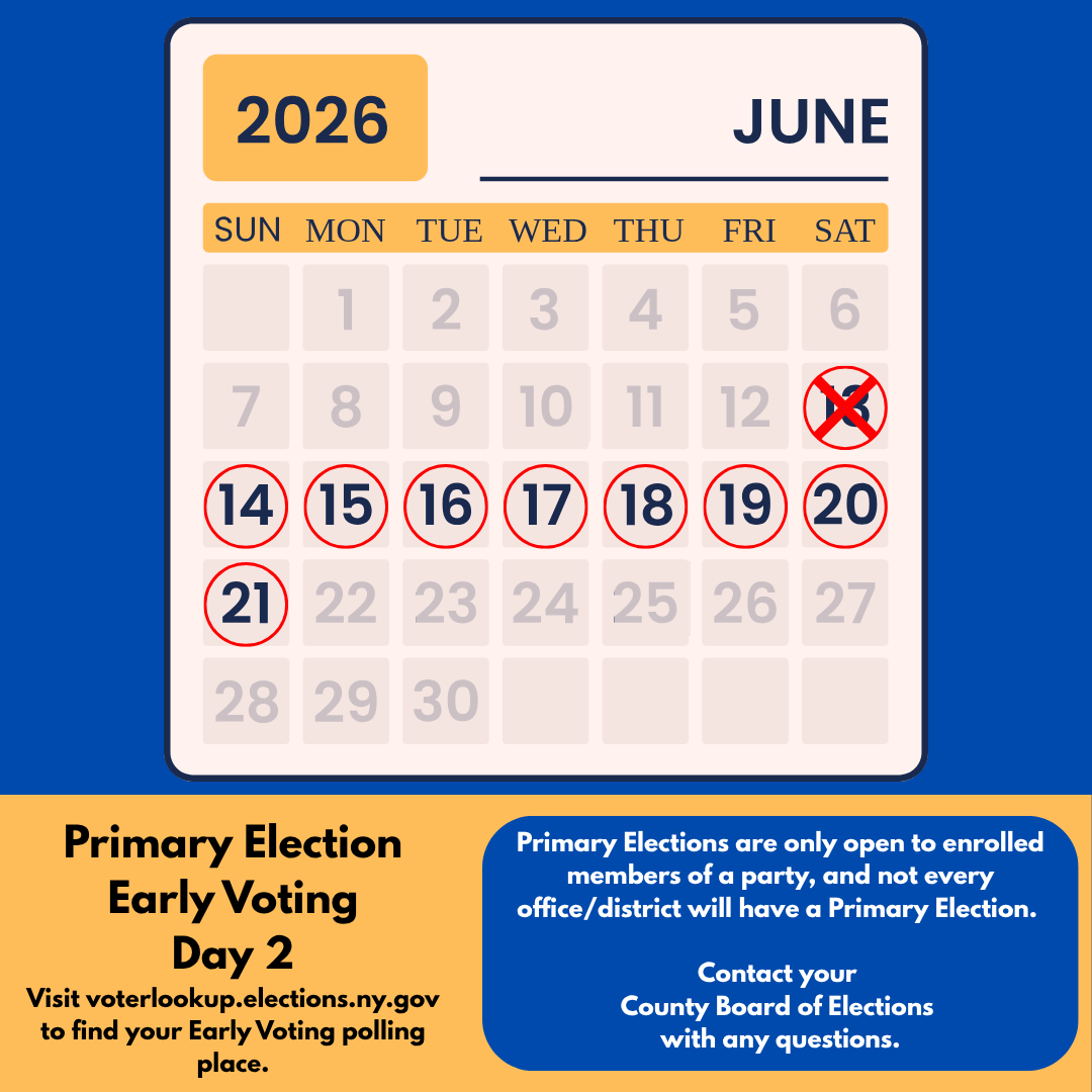 NYSBOE's tweet photo. Don’t worry if you forgot to vote yesterday; day two of Early Voting starts now! Head to https://t.co/CLASEFDZrL for more election information. https://t.co/jCKxgxGDKC