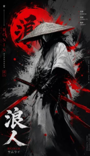 Ink Wash Samurai Ronin Poster